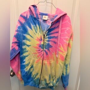 Be Kind Tie-Dye Zip Hoodie in Pink, Blue & Yellow